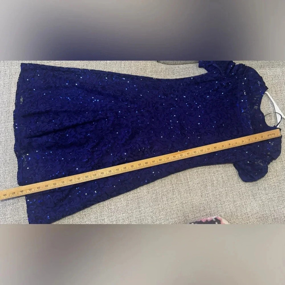 Marina Women’s Blue Sequin Lace Cocktail Dress Short Sleeve Sz S - Picture 9 of 13